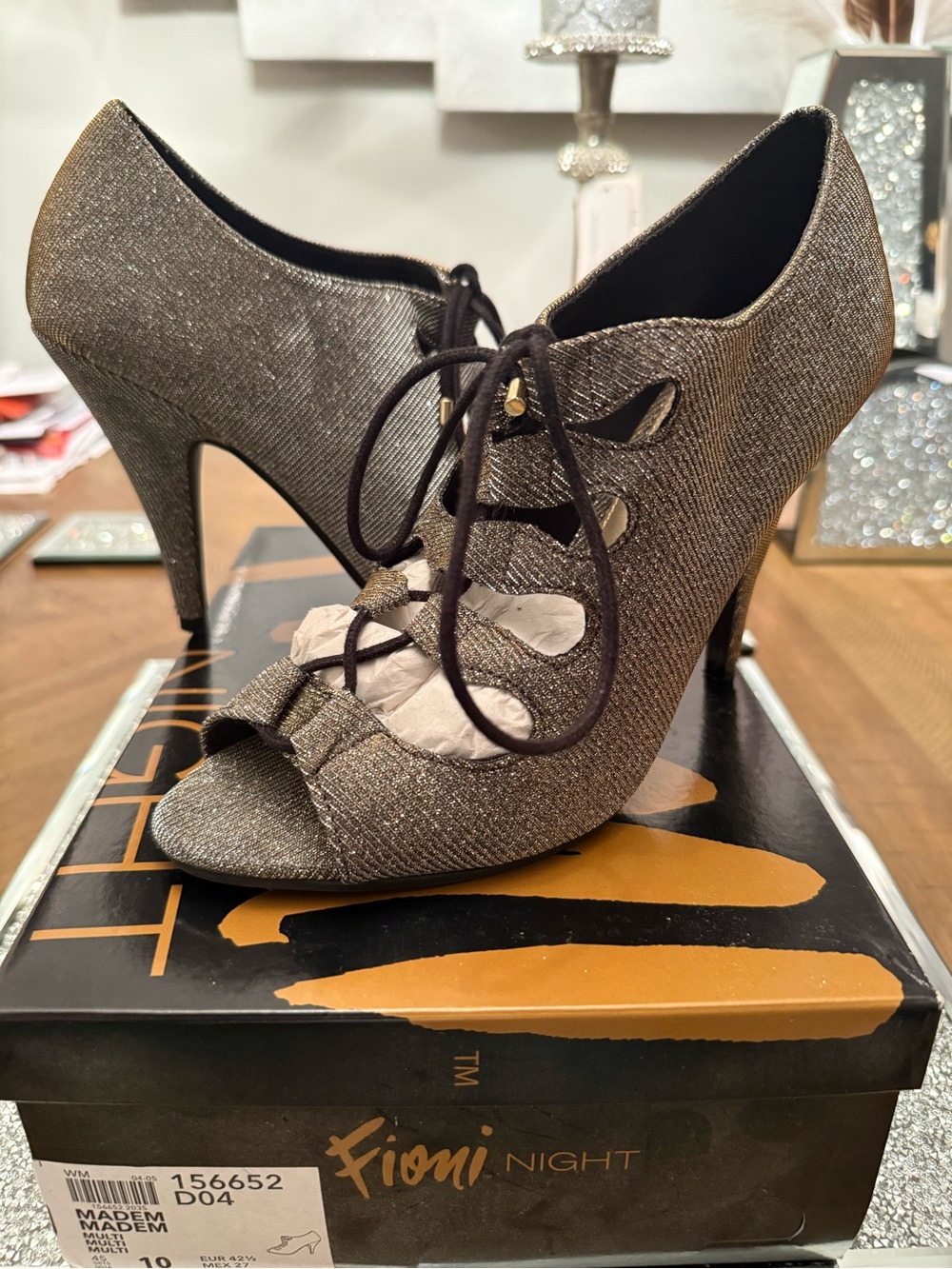 FIONI gold Metallic Lace-Up Peep-Toe Heels